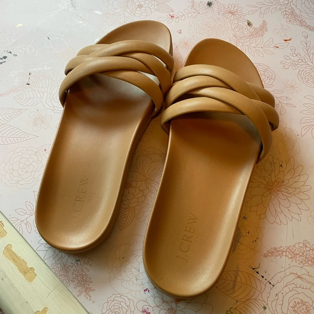 J. Crew Beige Braided-Strap Slide Sandals